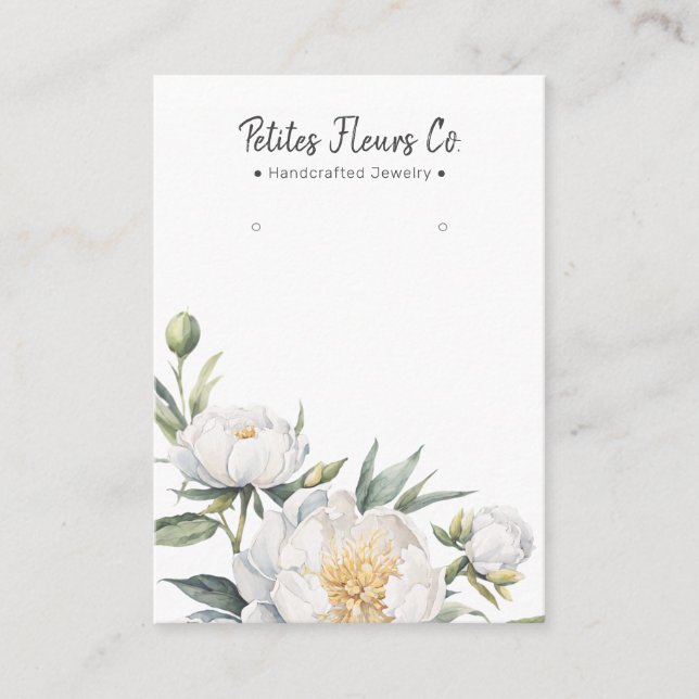 Modern White Peonies Blommigt Earring Visning Card (Framsida)