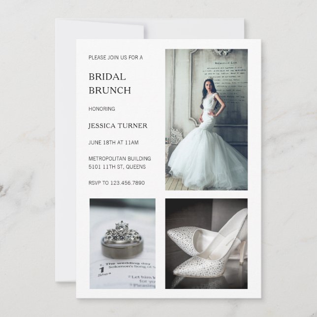 Modern White Photo Collage Möhippa Brunch Inbjudningar (Framsida)