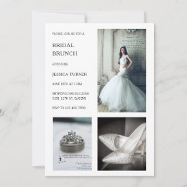 Modern White Photo Collage Möhippa Brunch Inbjudningar