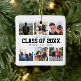 Modern White Photo Collage Studenten Keepsaky Julgransprydnad Keramik