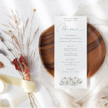 Modern White Pumpkins Blommigtar Bröllop Meny<br><div class="desc">Modern White Pumpkins Blommigtar Bröllop. Tre pumpor med vita blommigtar och tealblad finns vid grund med en korinerande teal på baksidan,  med ett skript för Menu med elegant och som är lätt att anpassa resten av texten till dina behov.</div>