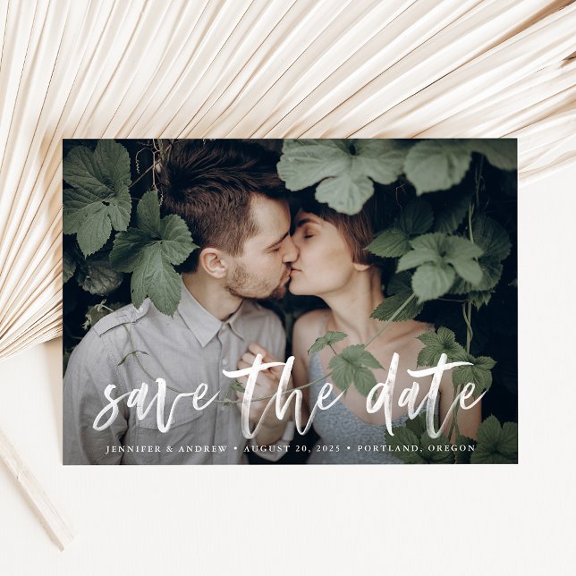 Modern White Push Script Photo Save Date Inbjudningar (Skapare uppladdad)