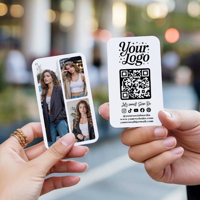 Modern White QR Code Social Media Icons Logo Photo Visitkort (Modern White QR Code Social Media Icons Logo Photo)