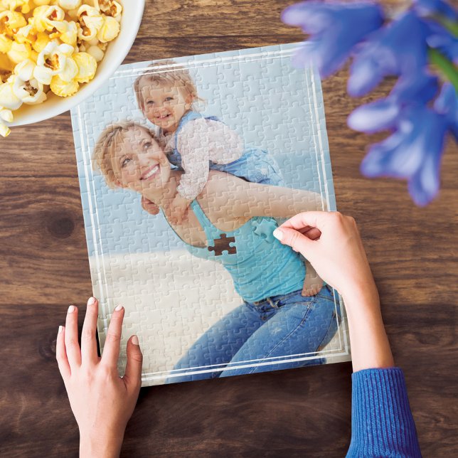 Modern White Ram Fullt Photo Family Pussel (Modern White Frame Full Photo Family Jigsaw Puzzle)