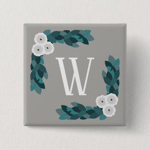 Modern White Ranunculus Flowers & Foliage Monogram Knapp