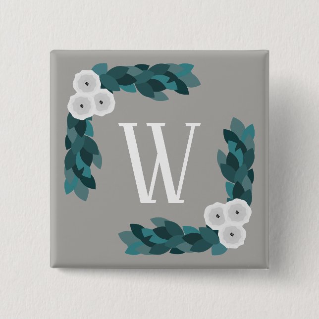 Modern White Ranunculus Flowers & Foliage Monogram Knapp (Framsida)