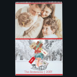 Modern White Red-julkalender Kalender<br><div class="desc">Jul hälsning med en själ med presenter med allas namn. Anpassa den med året,  allas namn och familj namn och lägg dina bästa foton efter varje månad på året och njut med din familj hela året.</div>