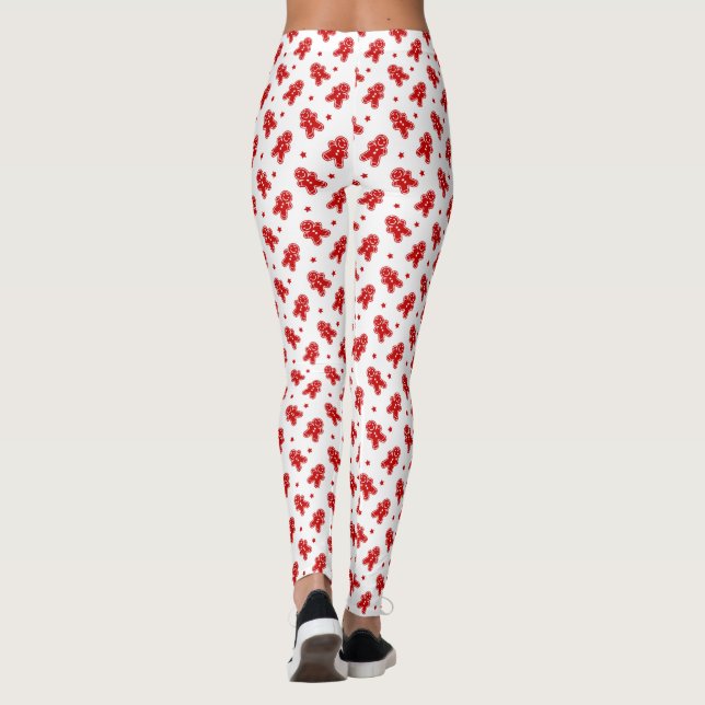 Modern White & Red Pepparkaksgubbe Mönster Leggings (Baksida)
