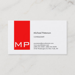 Modern White Red Rand Monogram Affärskort Visitkort