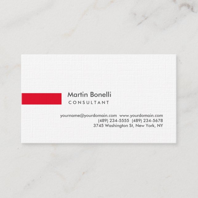 Modern White Red Simple Consultant Premium Linen Visitkort (Framsida)