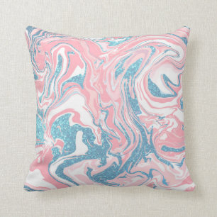 Modern White Rosa Blue Glitter Marble Kudde