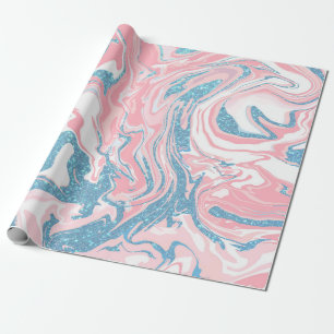 Modern White Rosa Blue Glitter Marble Presentpapper