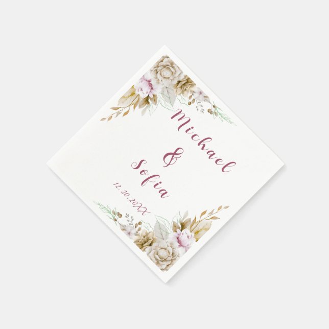 Modern White & Rosa Bröllop Napkins Pappersservett (Hörn)