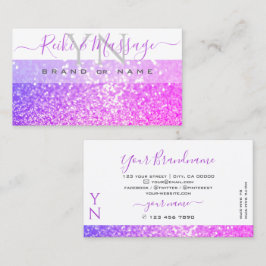 Modern White Rosa Lila Gnistra Glitter Monogram Visitkort