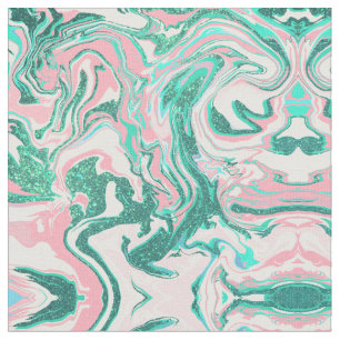 Modern White Rosa Teal Grönt Glitter Marble Tyg