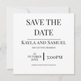 Modern White Save The Date Card with Black Text Spara Datumet