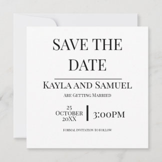 Modern White Save The Date Card with Black Text Spara Datumet