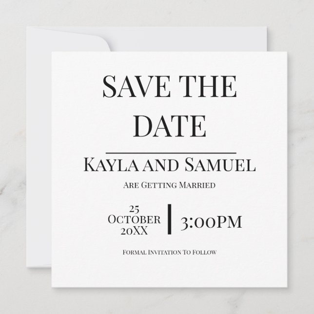 Modern White Save The Date Card with Black Text Spara Datumet (Framsida)