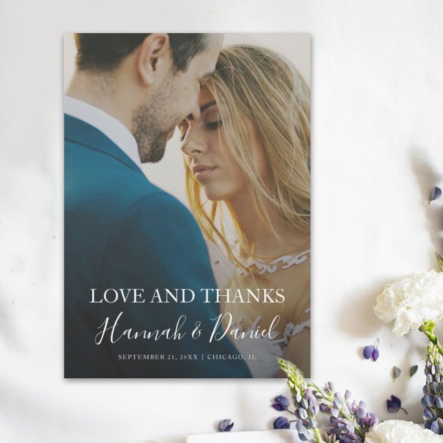 Modern White Script Fullt Photo Personligt bröllp Tack Kort (Skapare uppladdad)