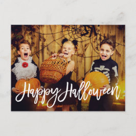 Modern White Script Happy halloween Vykort