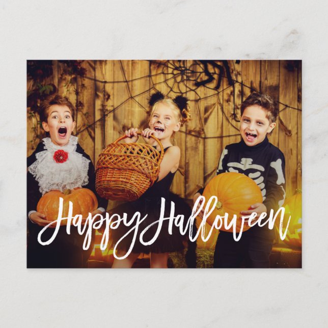 Modern White Script Happy halloween Vykort (Framsida)