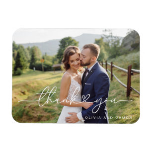 Modern White Script Heart Photo Tack Magnet