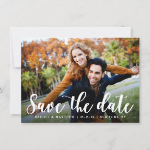 Modern White Script Photo Save Date Spara Datumet