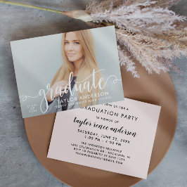 Modern White Script Student Photo Studenten Inbjudningar