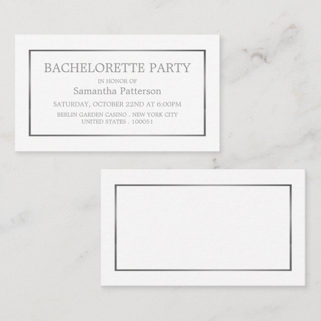 Modern White & Silver Bachelorette Party Biljett (Fram/baksida)