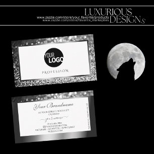 Modern White Silver Sparkling Glitter Logotyp Eleg Visitkort