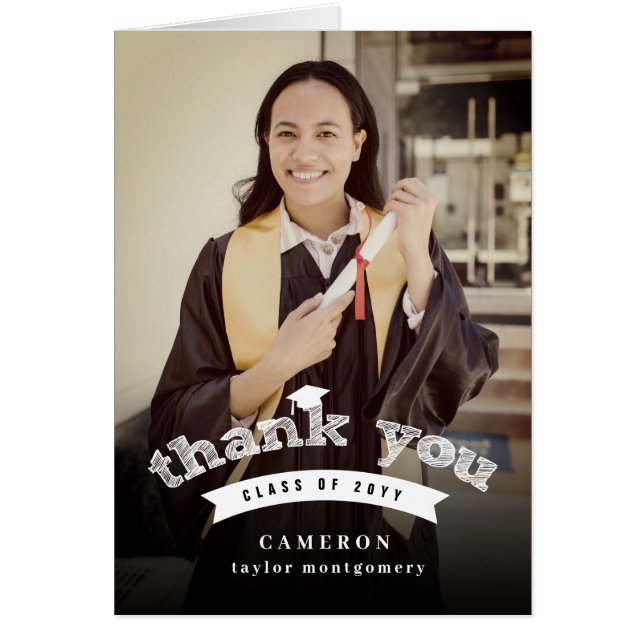 Modern White Sketch Studentmössa Photo Tack OBS Kort (Framsidan)