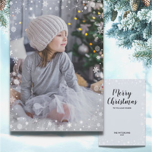 Modern White Snowflake Photo God jul