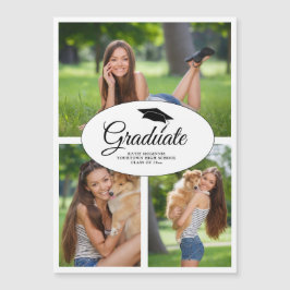 Modern White Studenten 3 Photo Collage Class 2022 Magnetisk Inbjudningskort