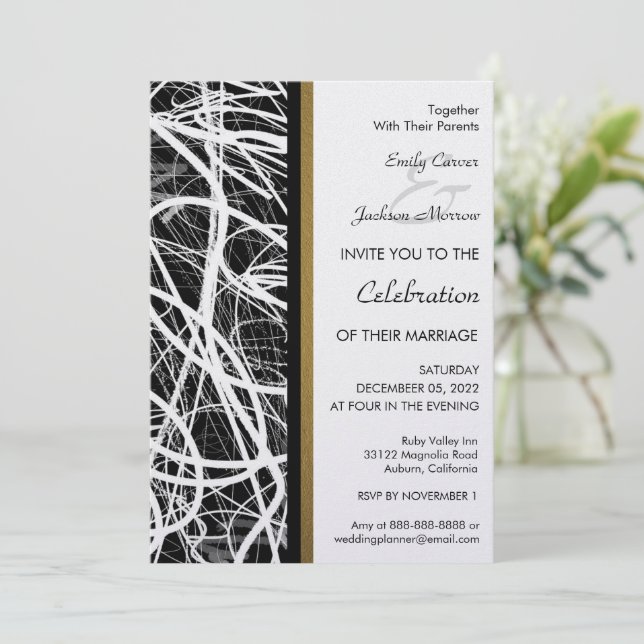 Modern White Swirl Wedding Invitation Inbjudningar (Stående Fram)