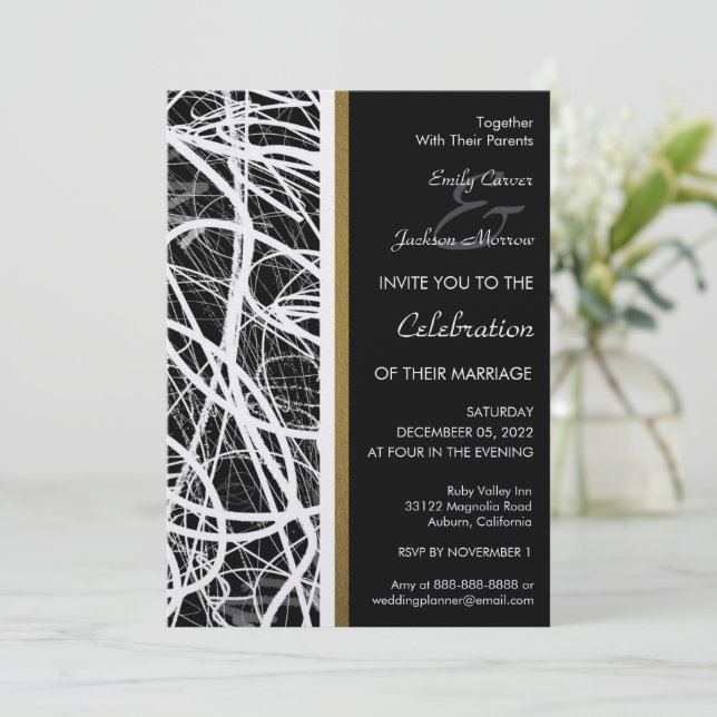 Modern White Swirl Wedding Invitation Inbjudningar (Stående Fram)