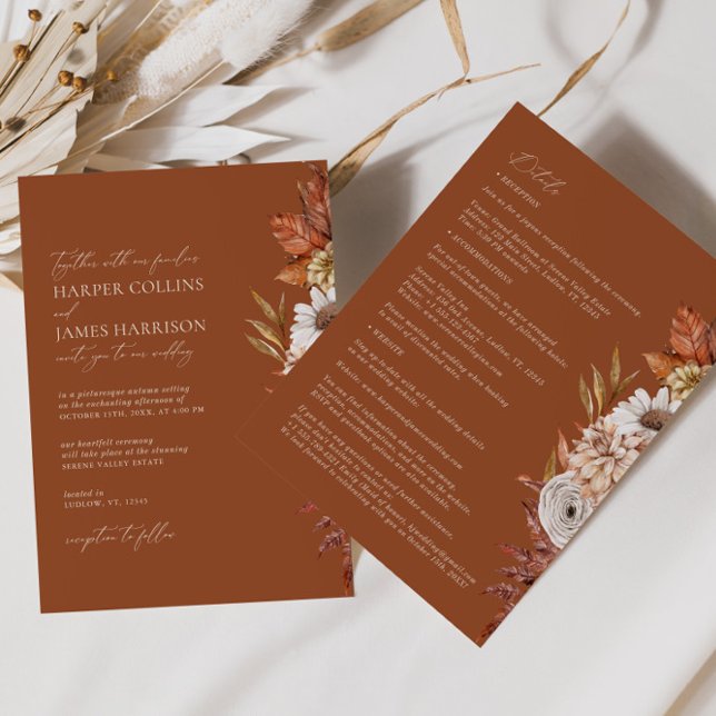 Modern White Terracotta Flowers Boho Fall Wedding Inbjudningar (Skapare uppladdad)