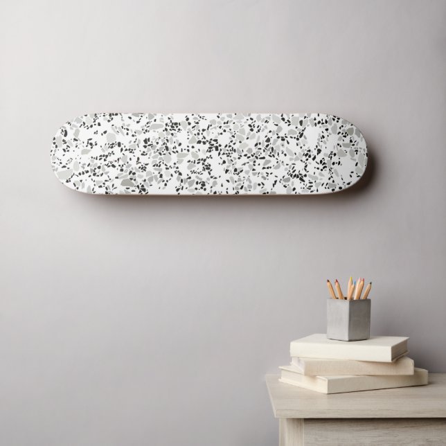 Modern White Terrazzo Mini Skateboard Bräda 18,5 Cm (Väggkonst (Horz))