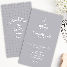 Modern White Text Grått Dots Cupkaka Bakery Visitkort