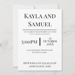 Modern White Wedding Invitation with Black Text Inbjudningar