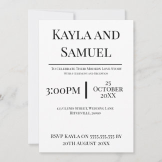 Modern White Wedding Invitation with Black Text Inbjudningar