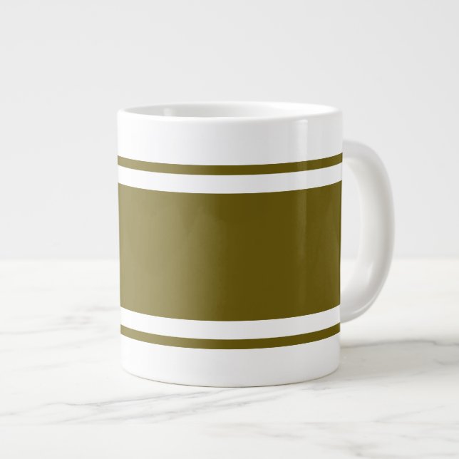 Modern Wide Golden Olive Tävla Rand on White Jumbo Mugg (Framsida höger)