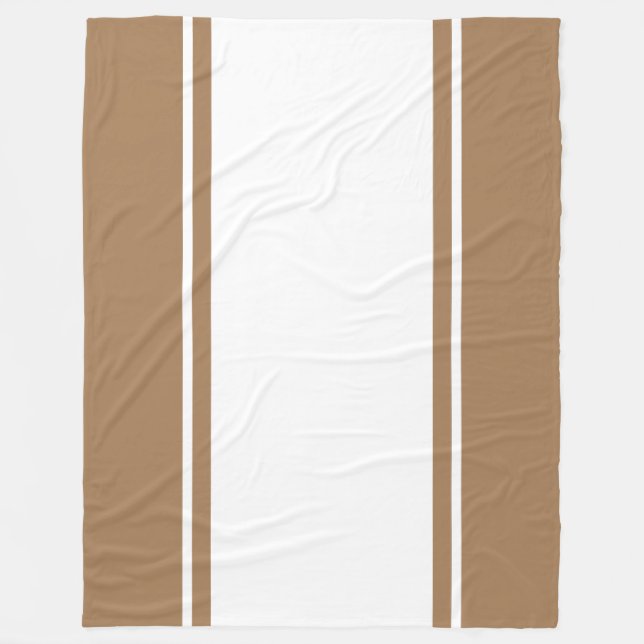 Modern Wide White Light Mocha Brown Tävla Rand Fleecefilt (Framsidan)