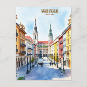 Modern Wien Österrike Akvarellmålning Vykort