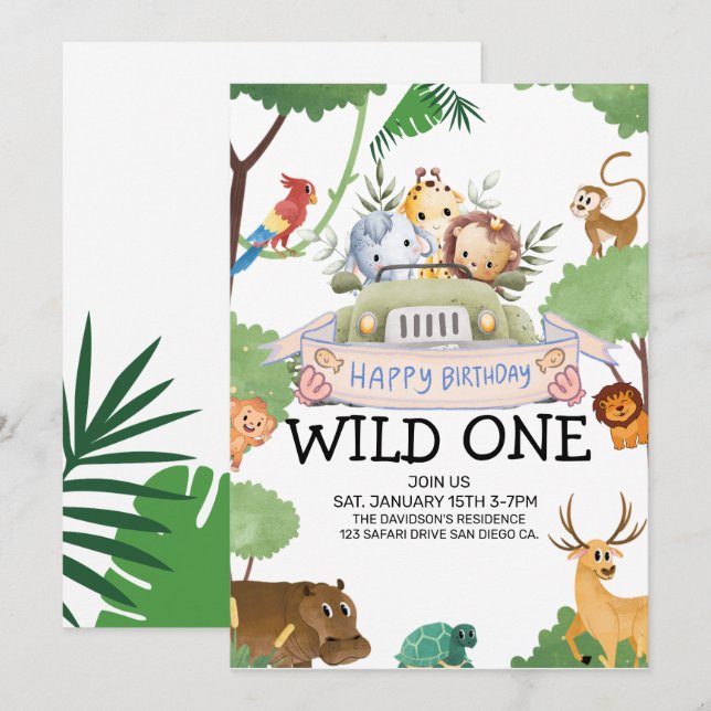 Modern Wild One Födelsedagsinbjudan Inbjudningar (Fram/baksida)