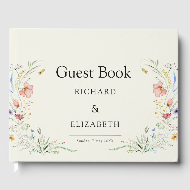 Modern Wildblomal Minimal Elegant bröllop Gästböcker (Framsida)