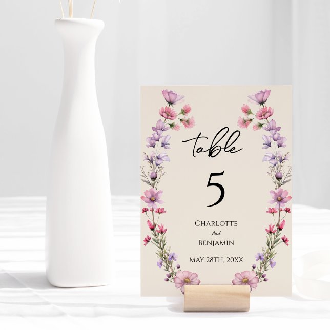 Modern WildblomBeige Bröllop Bordsnummer (Skapare uppladdad)