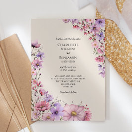 Modern WildblomBeige Bröllop Inbjudningar