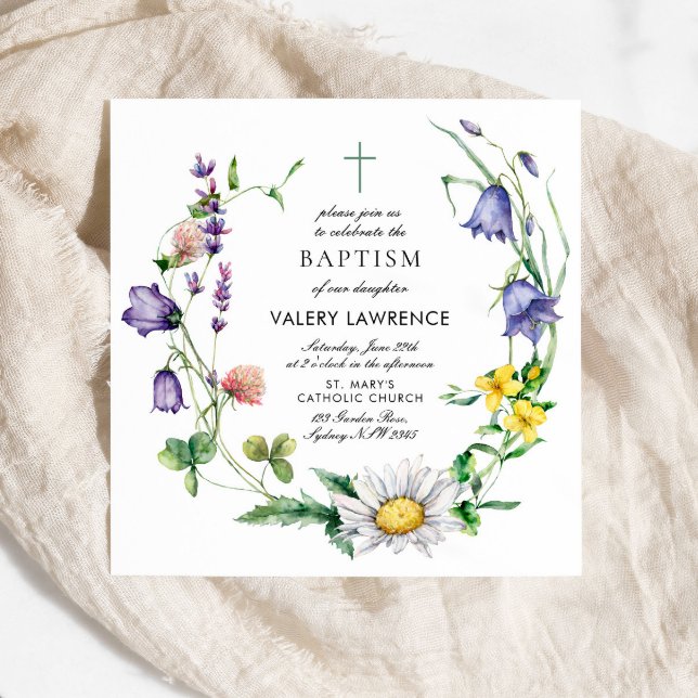 Modern WildblomBoho Baptism Inbjudningar (Skapare uppladdad)