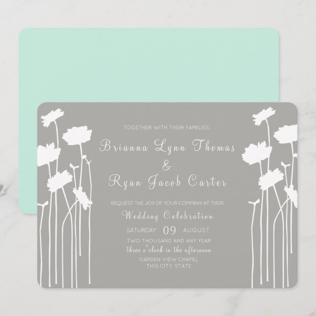 Modern WildblomBröllop Inbjudningar (Fram/baksida)
