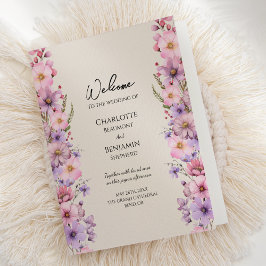 Modern Wildblomige Beige Bröllop Foldad Program